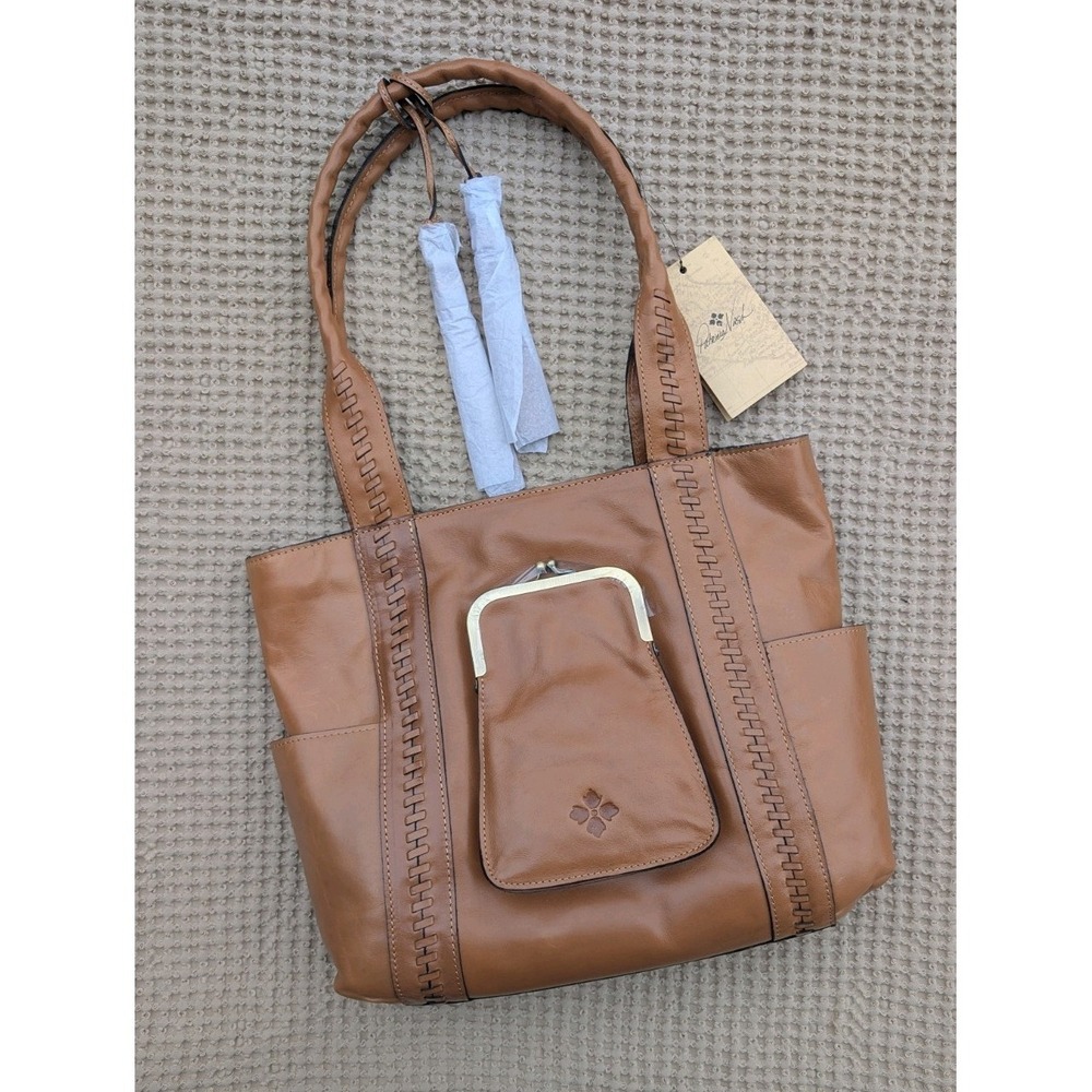 NWT Patricia Nash Molise Leather Tote Rectangle Frame Pocket Cognac w/Dust Bag